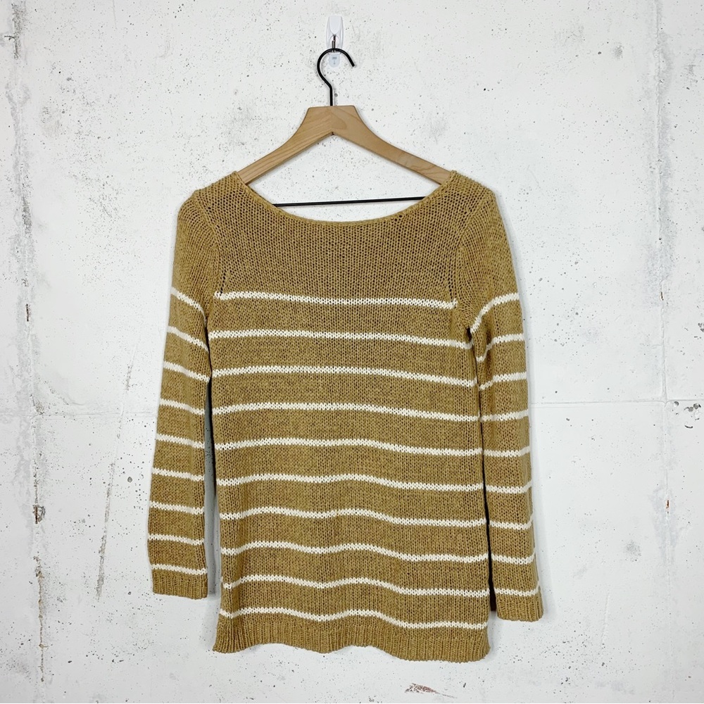 Vince Tan White Stripe Knitted Pullover Sweater Top Size Xs